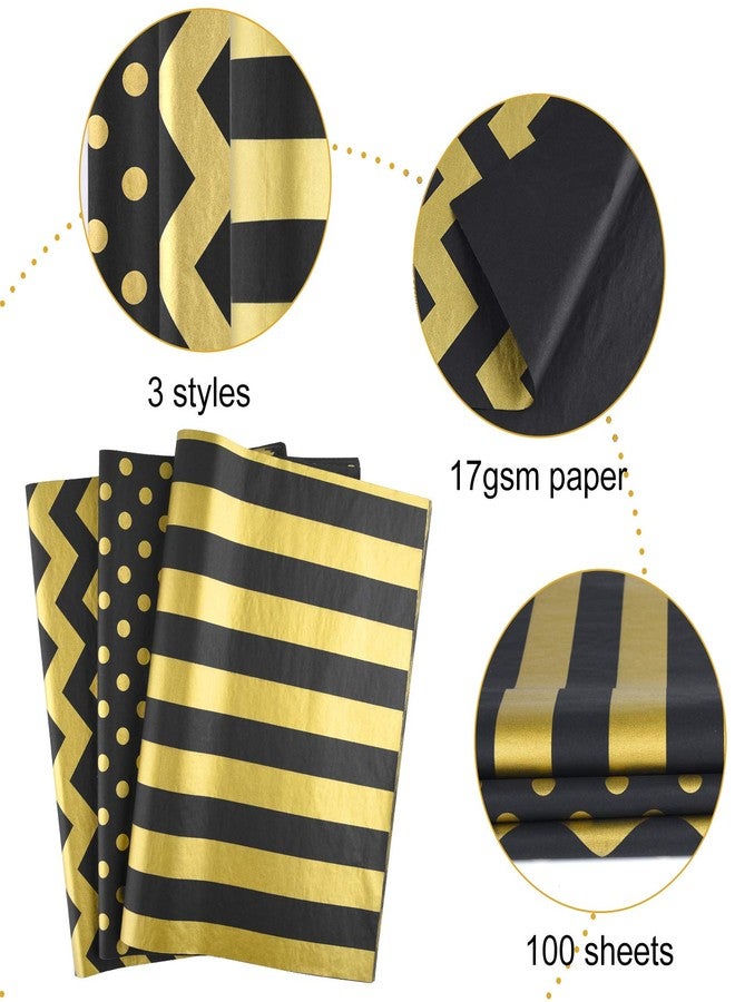 MIAHART 60 Pcs Gold Black Tissue Paper Bulk 3 Style Decorative Metallic Wrapping Paper for Birthday Weddings Christmas Party Decoration, DIY Arts Crafts - Image 4